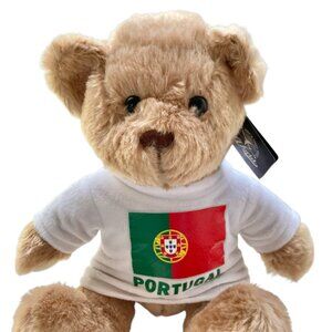 Portugal Teddy Bear Plush Tan Brown T-Shirt Portugese Flag Around the World 10"